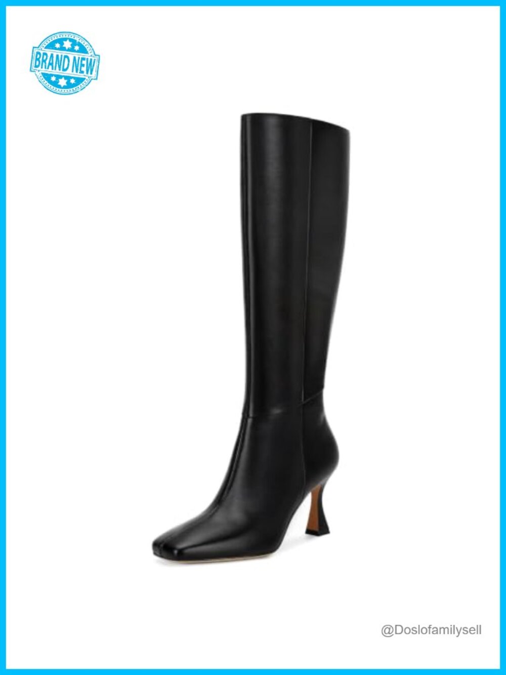 Faux Leather Knee High Boots Kitten Heel Square Toe Side Zip Dress Boots